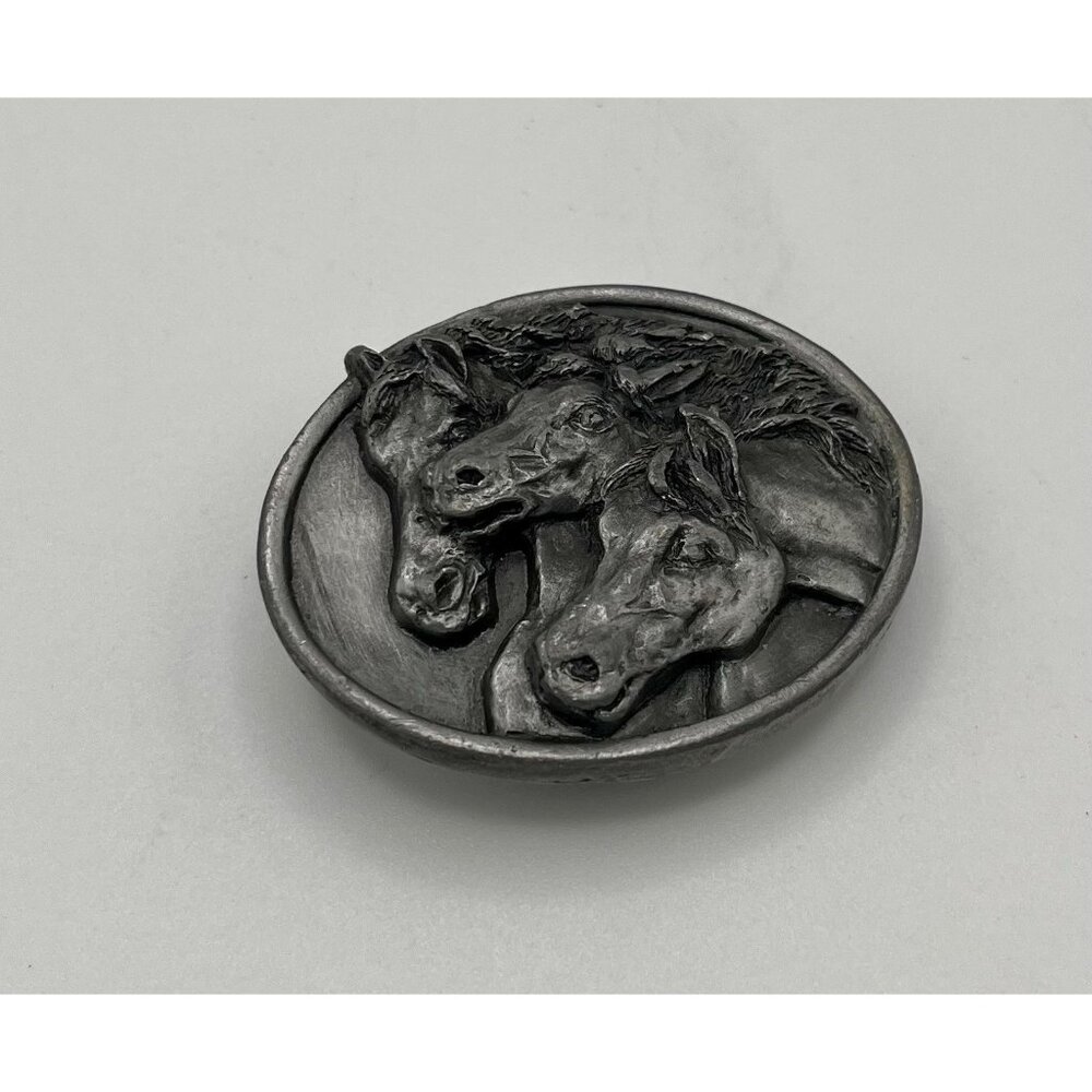 Vintage 80s Brass Bergamot Wild Horses Small Belt Buckle Western A-143 USA Made - Picture 2 of 5